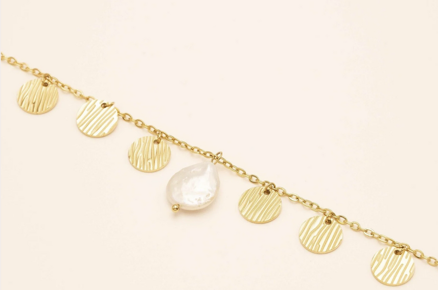 Hammered Gold & Mother of Pearl Clasp Bracelet