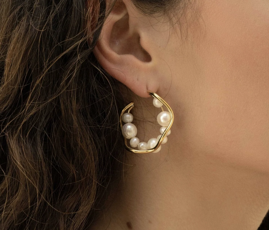 Mixed Metals Silver and Gold Hoop Earrings with Mother of Pearl