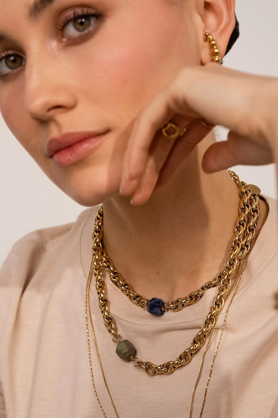 Gold Chain with Blue Gemstone