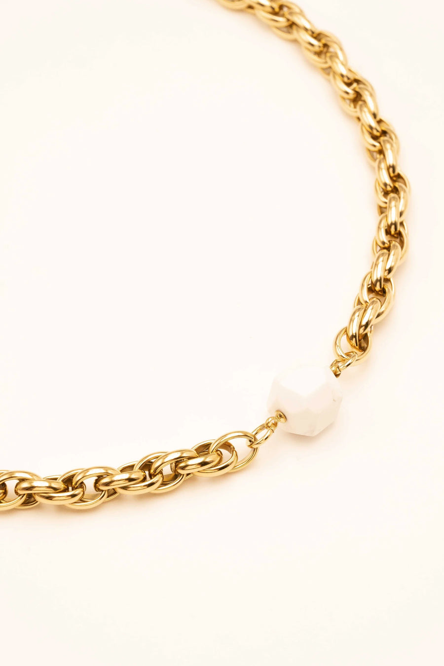 Gold Chain with White Gemstone