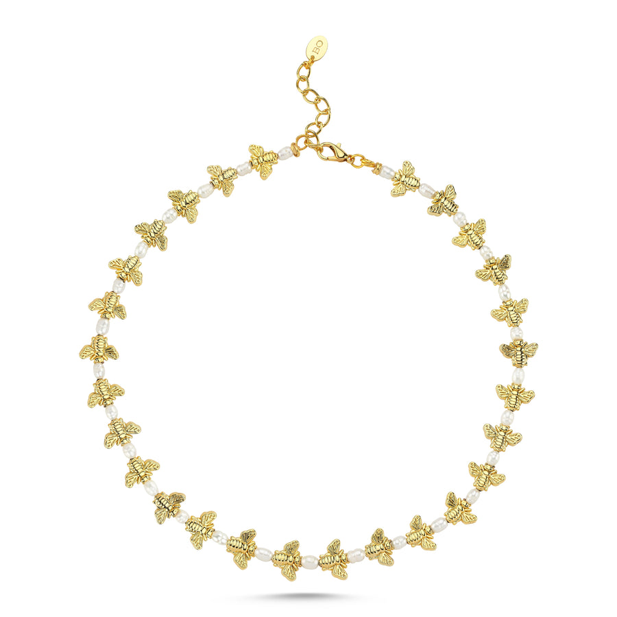 Bee_Love_Gold _ Pearl Short Necklace