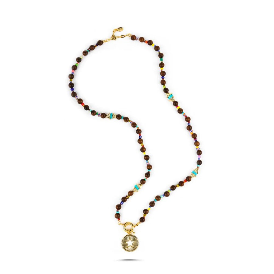 Multicolor Beaded Long Necklace with Star Pendant