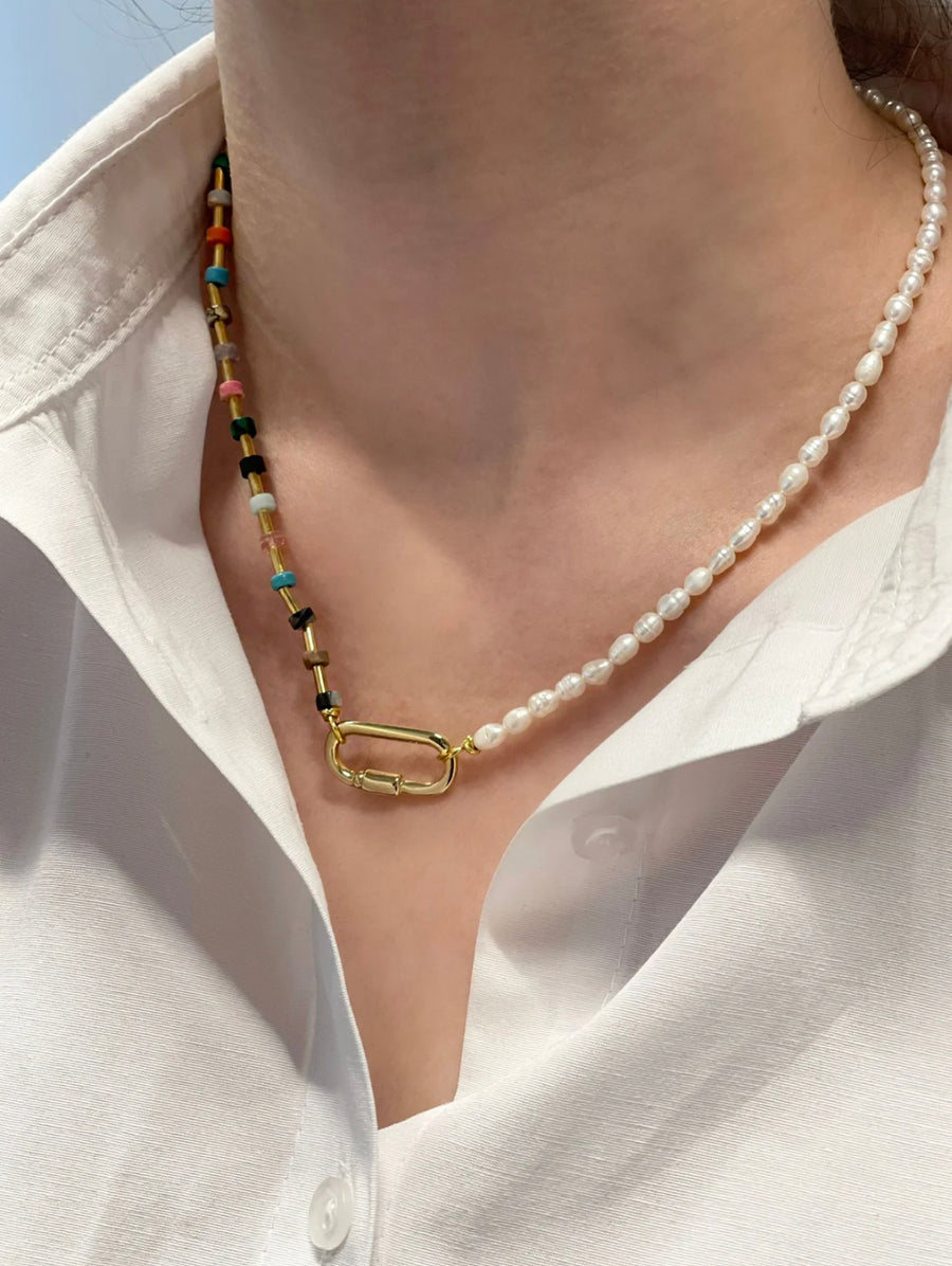 Ribbed Rainbow Necklace with Cultured Pearls