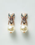 Multicolor Pearl Beetle Drop Earring with Mini White Ball