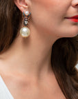 Multicolor Pearl Beetle Drop Earring with Mini White Ball