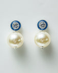 Sparkly Blue and Silver Round Drop Earring with Mini White Ball