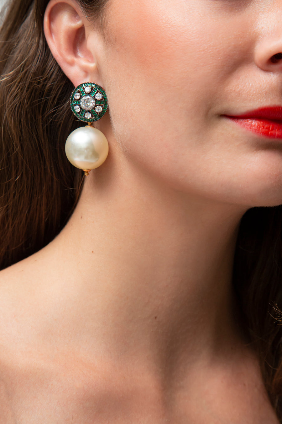 Sparkly Emerald Drop Earring with Mini White Ball