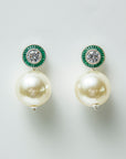 Sparkly Green and Silver Round Drop Earring with Mini White Ball