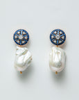 Sparkly Large Sapphire Drop Earring with Baroque Pearl