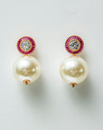 Sparkly Pink and Gold Round Drop Earring with Mini White Ball