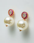 Sparkly Pink and Gold Round Drop Earring with Mini White Ball