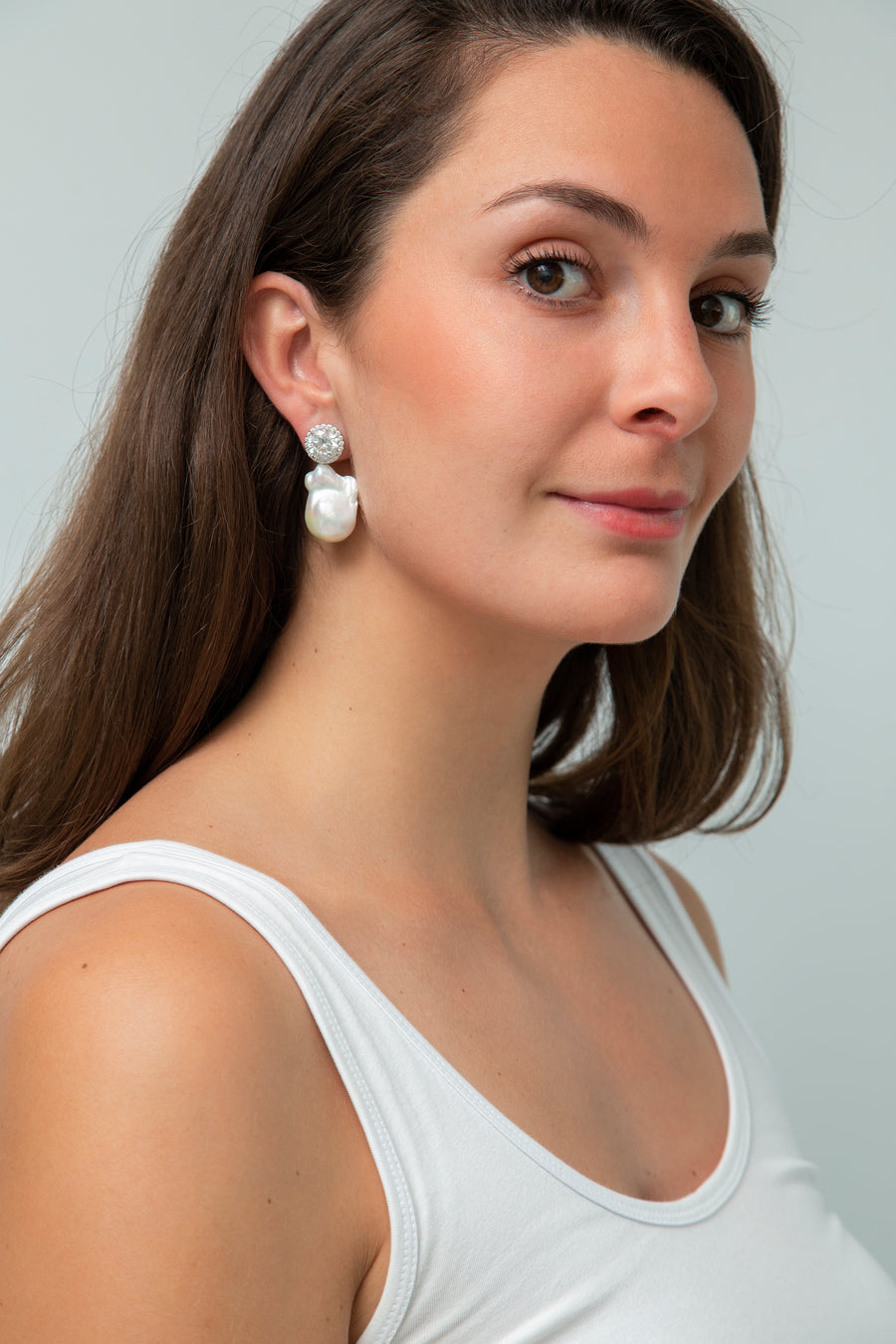 Sparkly Round Drop Earring with Baroque Pearl