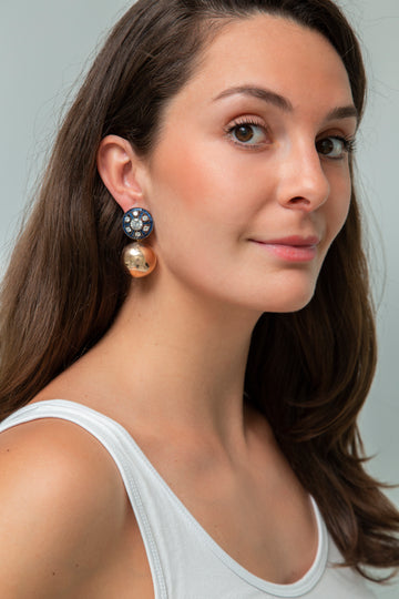 Sparkly Sapphire Drop Earring with Mini Gold Ball
