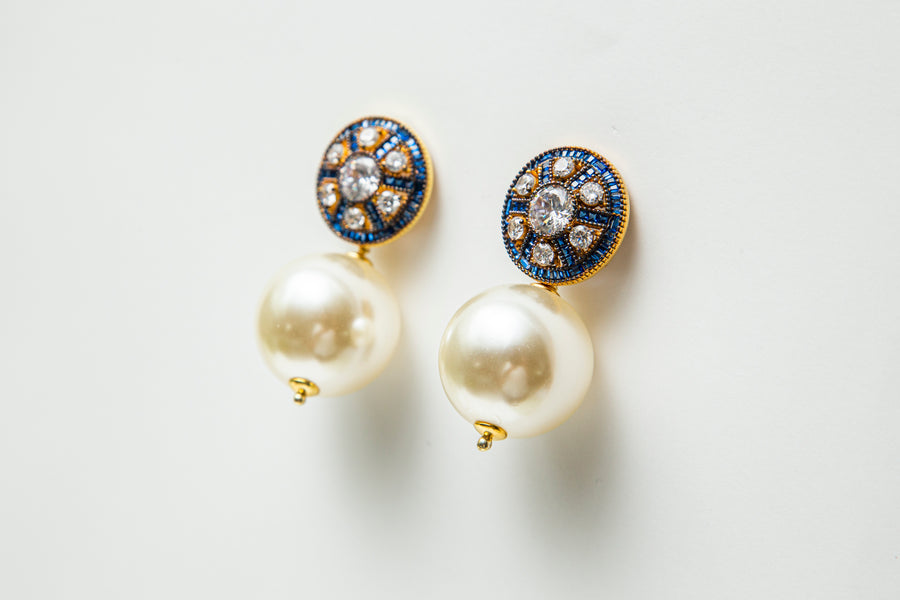 Sparkly Sapphire Drop Earring with Mini White Ball