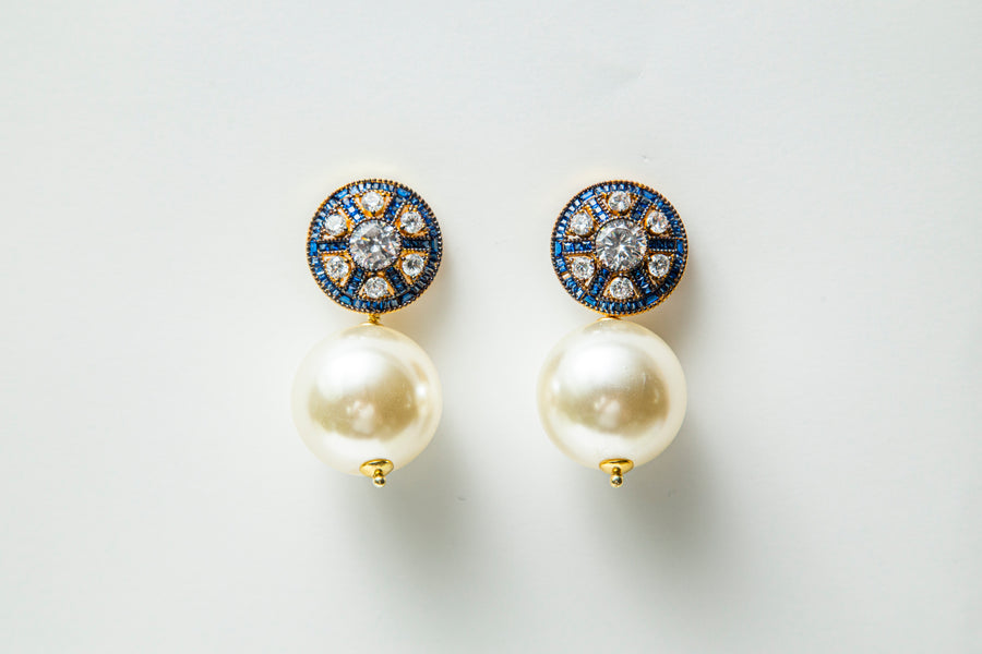 Sparkly Sapphire Drop Earring with Mini White Ball