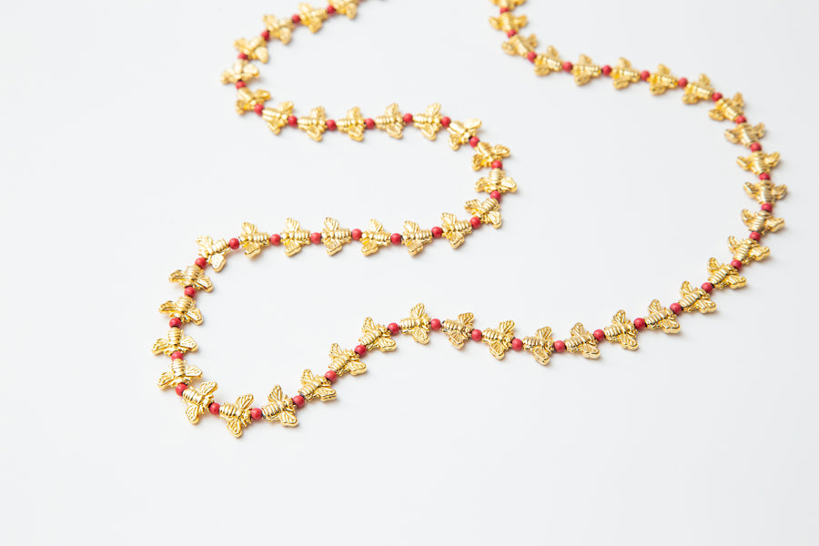 Bee_Love_Long_Gold _ Coral Necklace
