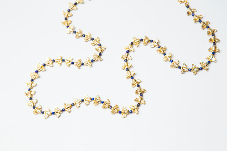 Bee_Love_Long_Gold _ Lapis Necklace
