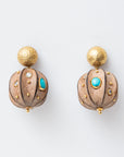 Gold & Acacia Wood Earring with Turquoise Stone