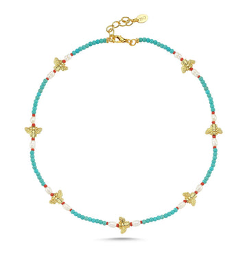 Bee Love Short Turquoise & Pearl Necklace