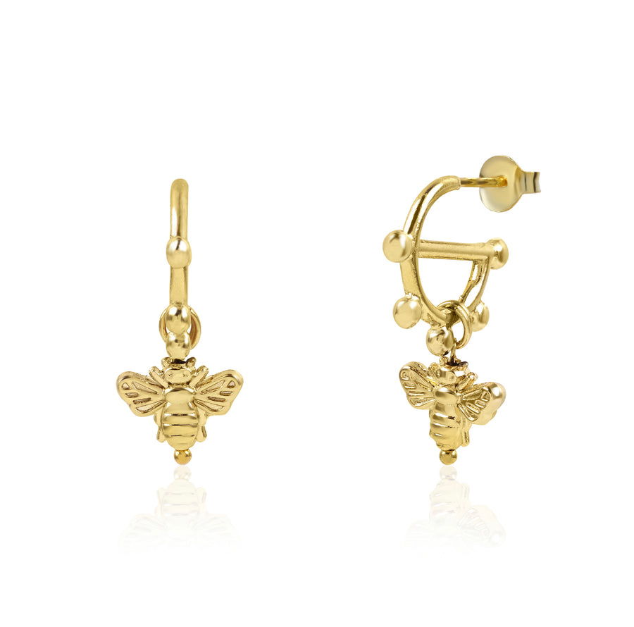 Bee Love Gold Hoop Bar Earrings